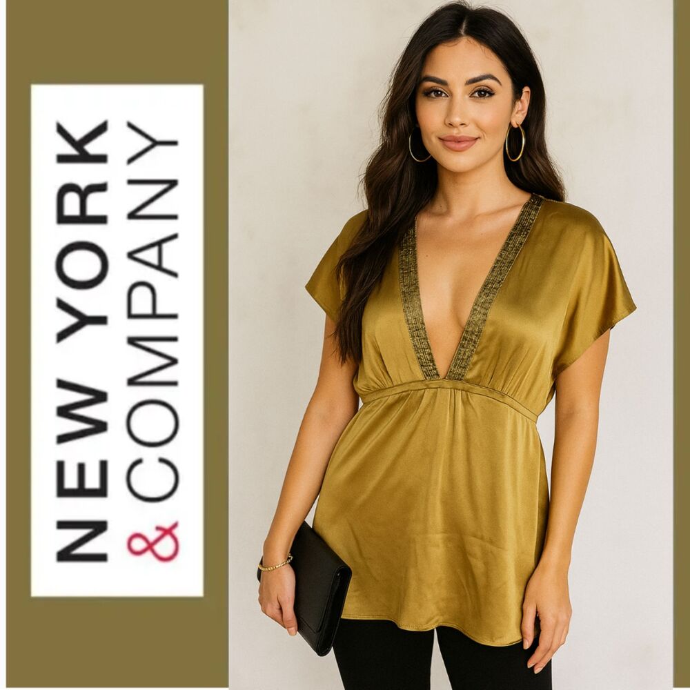 New York and Company Gold Sequence Accent Blouse